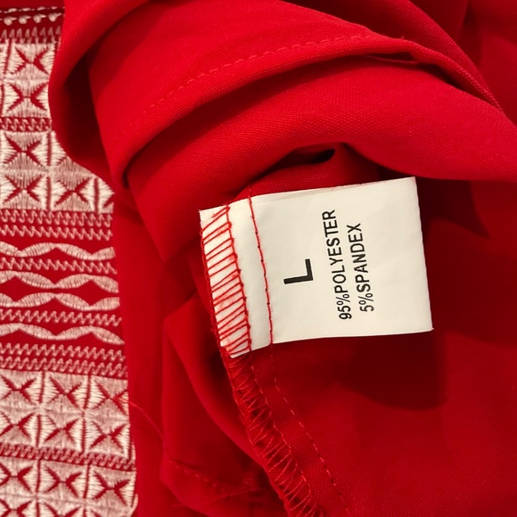 Farysays Red Boho Tunic Blouse with 1/2 Length Sleeves and Mandarin Collar - Picture 5 of 5